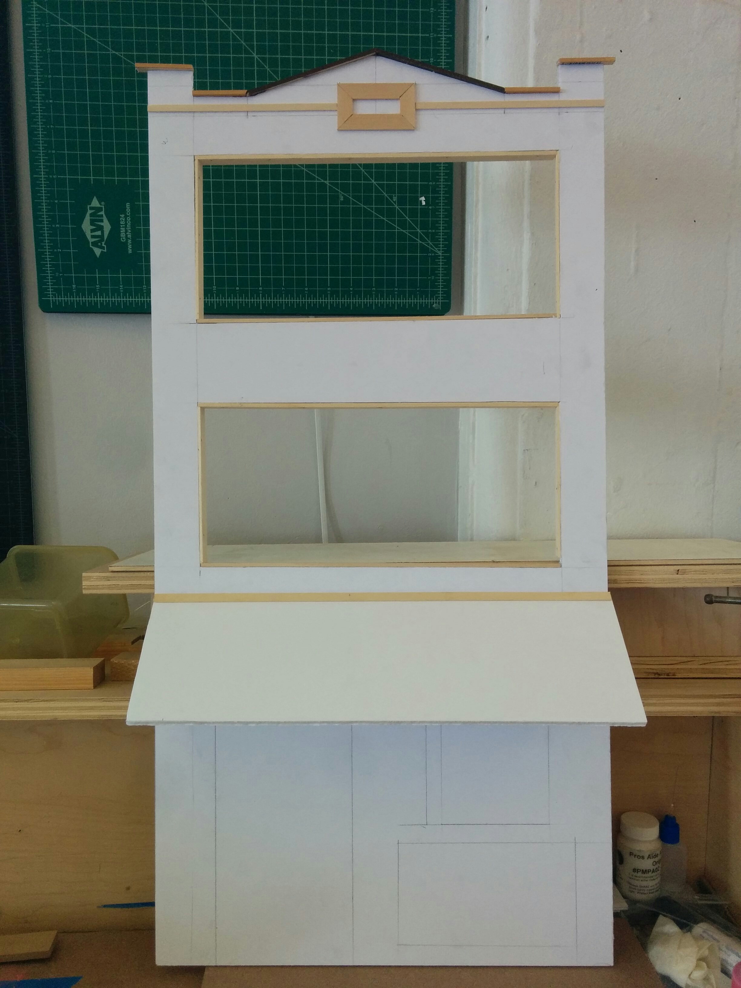 Gatorfoam board building structure, dressed with Basla wood strips.