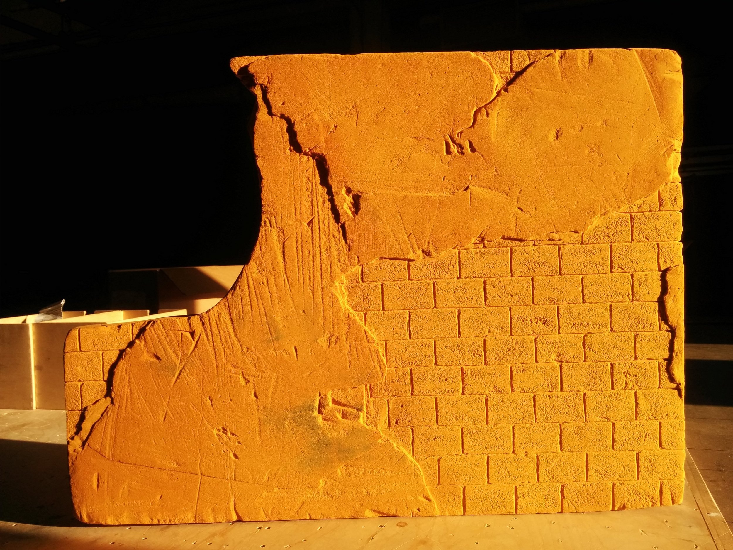  Balsa foam sculpted to create a weathered wall. The balsa foam was used for a wall cracking /punching gag during animation. 