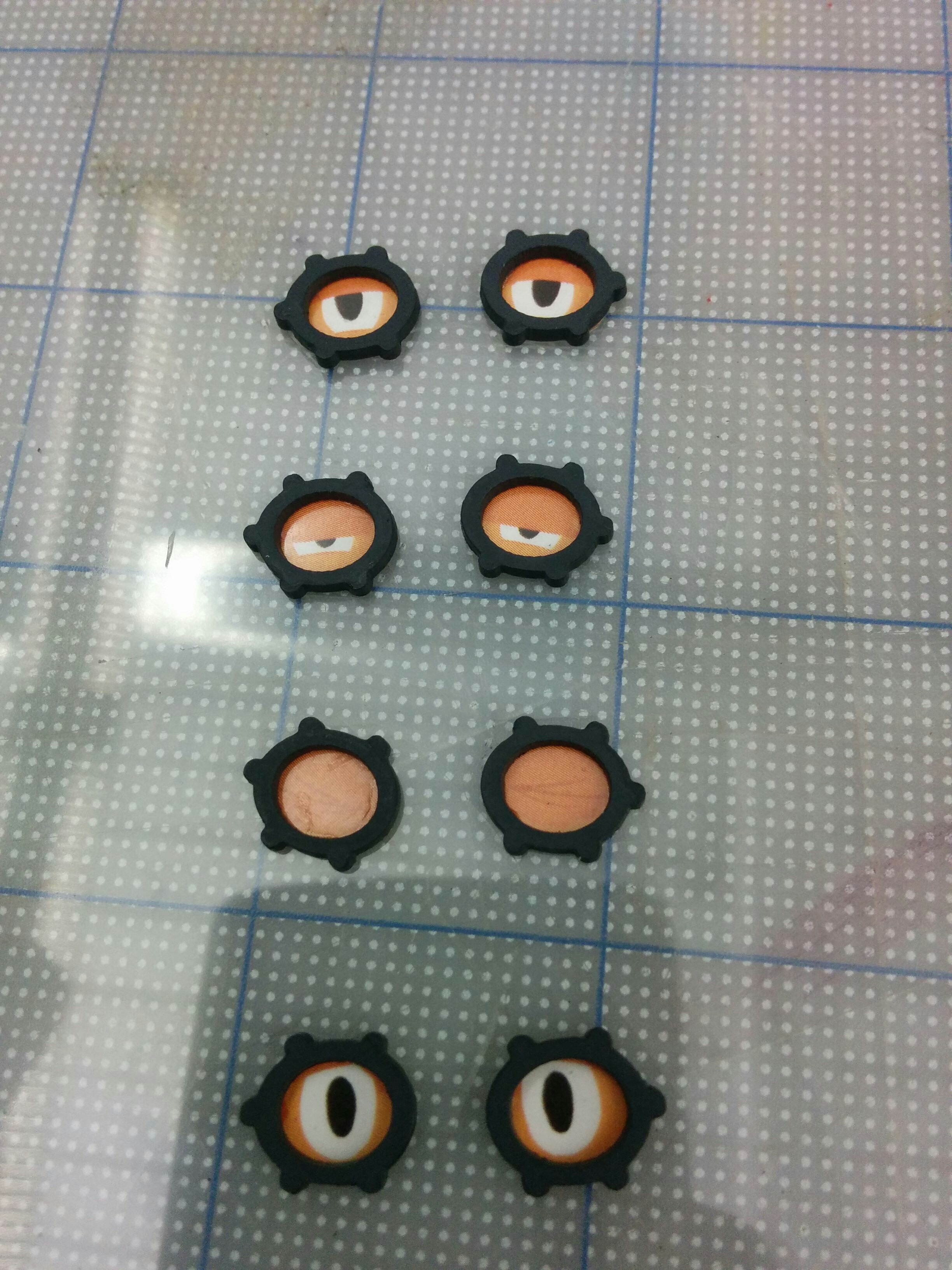  Laser cut goggle rims, with printouts of eye blinks assembled in the goggle piece. 