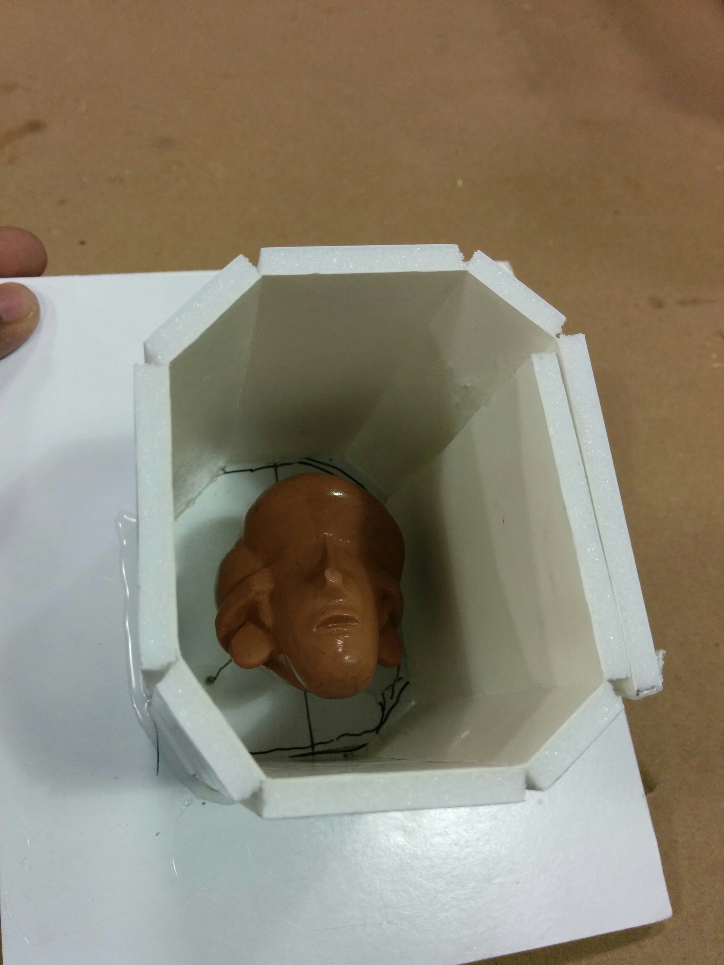  Diver head mold prepped for pouring silicone. The molds were made using a tin based silicone, Gi-1000. 