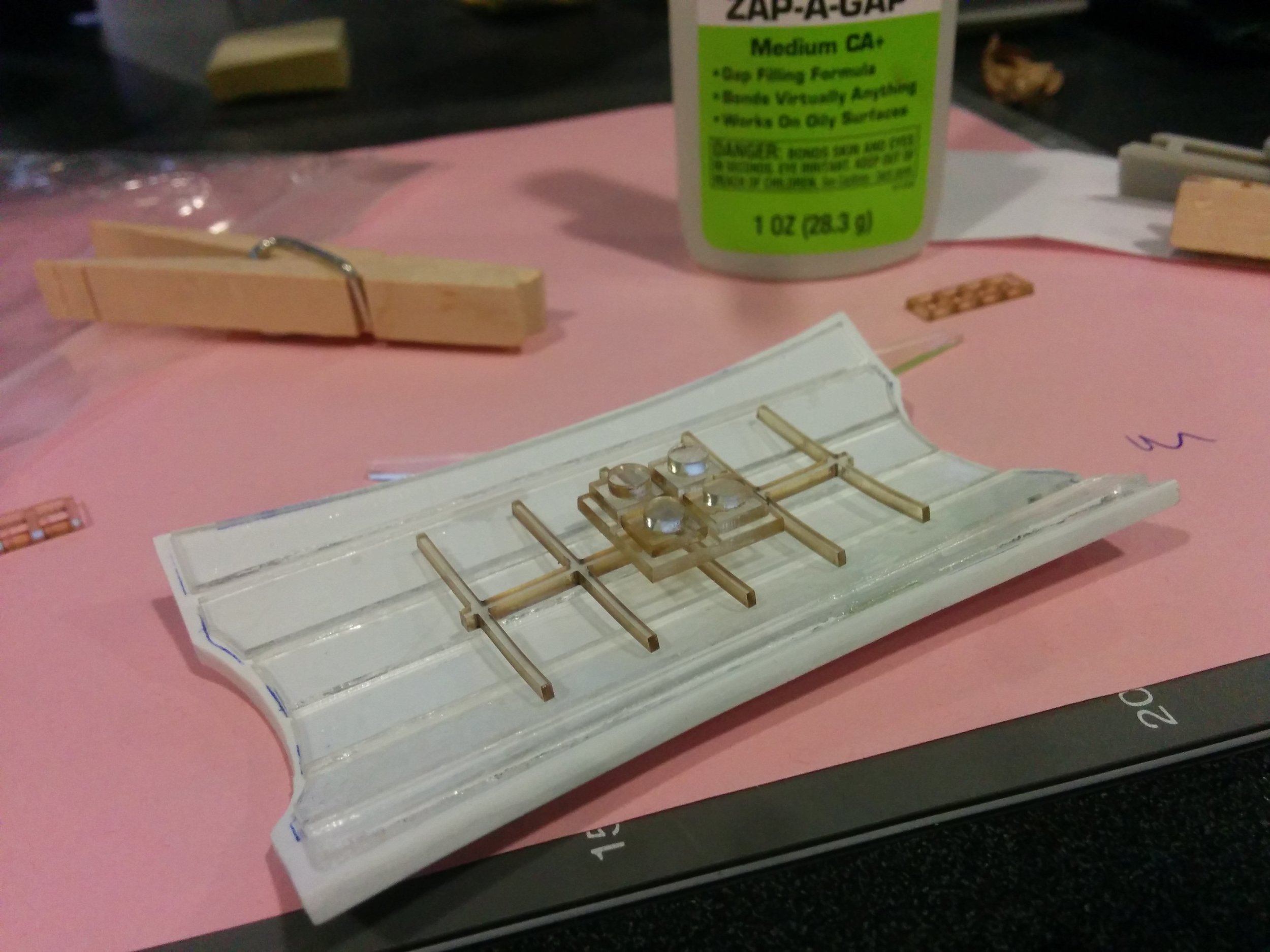 Antenna prop built from a vacuum-formed base and dressed with laser cut acrylic pieces.