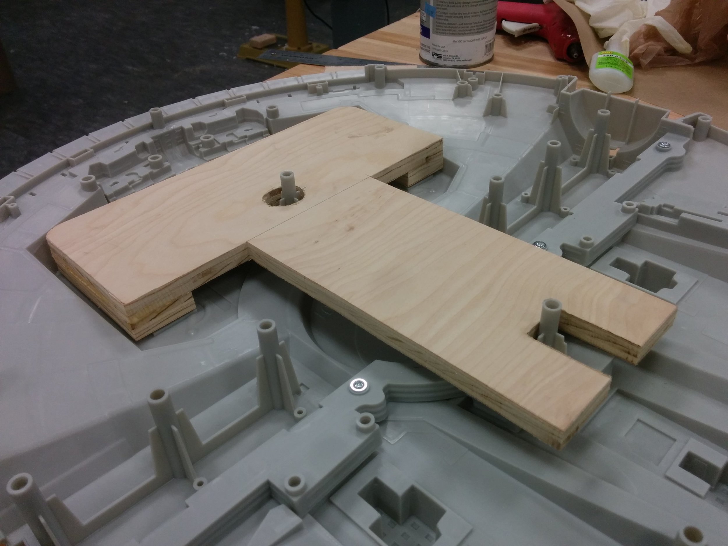 Birch ply base fit inside the toy model to add stability and balance during animation.