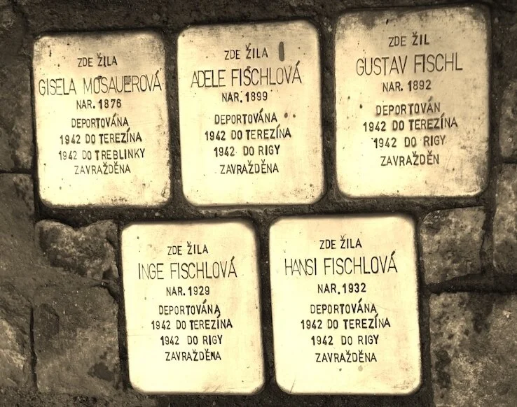  Stolpersteine in Prague, by Christian Michelides, CC BY-SA 4.0, Wikipedia Commons (image cropped) 