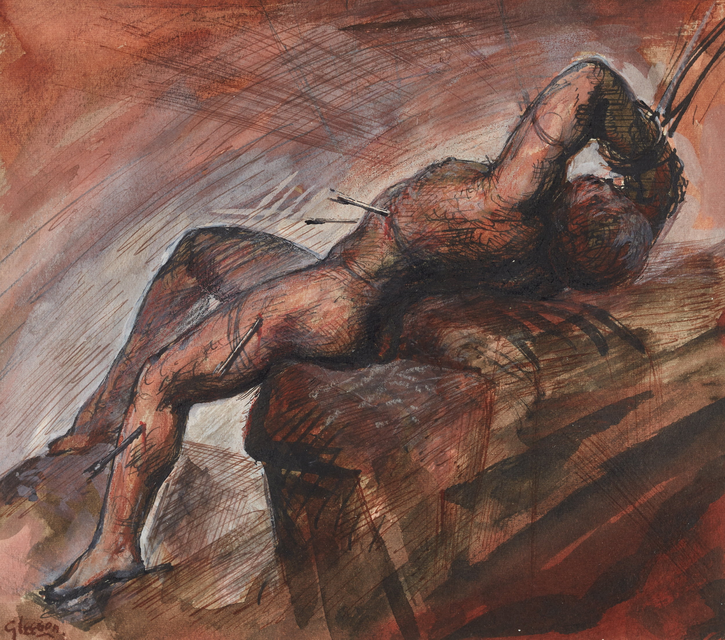 GLEESON. James. ST SEBASTIAN. ink & wash on paper. 17.6x15.4cm.jpg