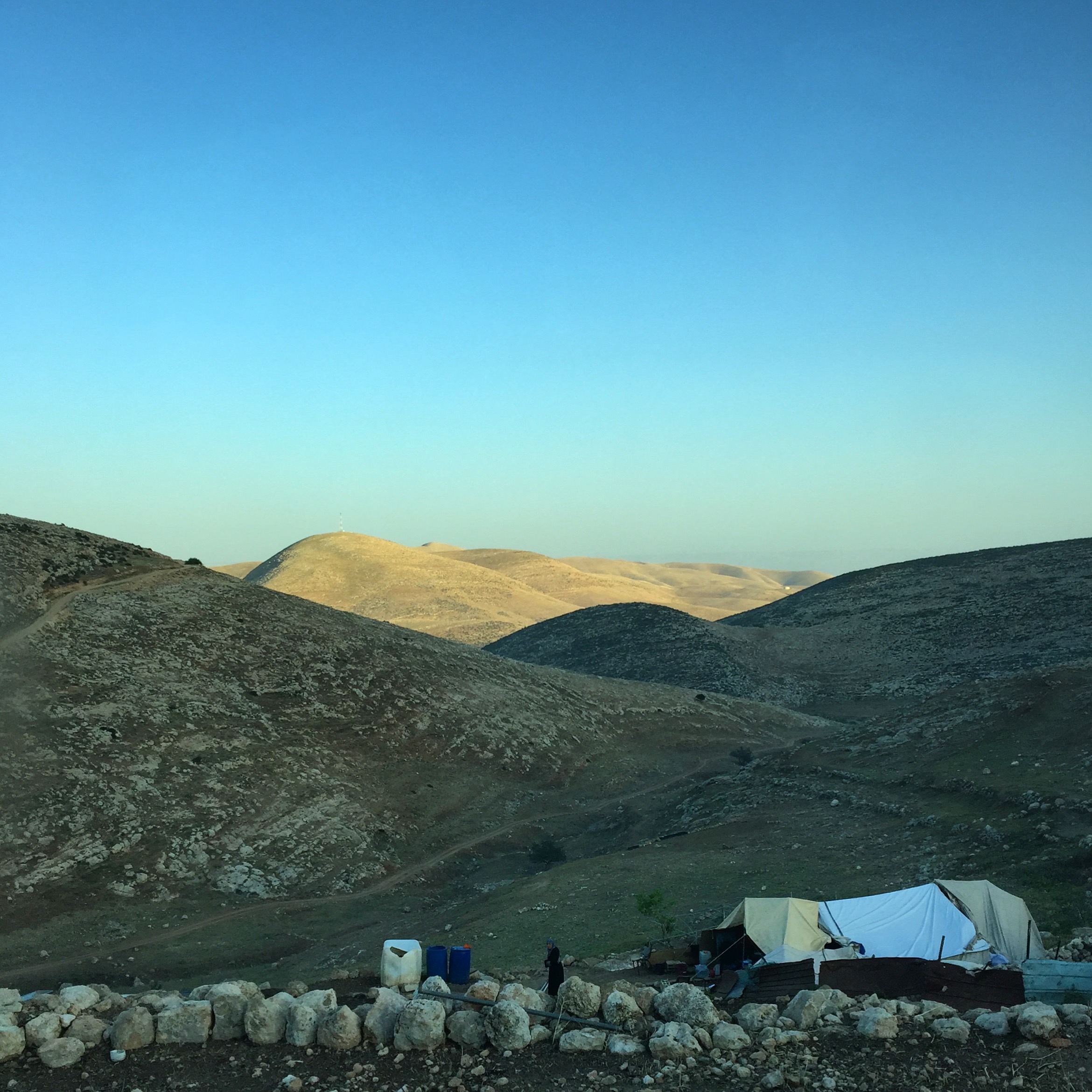 KHIRBET TANA | An improvised settlement in Khirbet Tana, where families settled after their homes were demolished by the Israeli army in February, after an Israeli court order was issued against unauthorized building in the area. This village, which is about one mile inside Area C, is also near a military firing zone. April 22, 2016. 