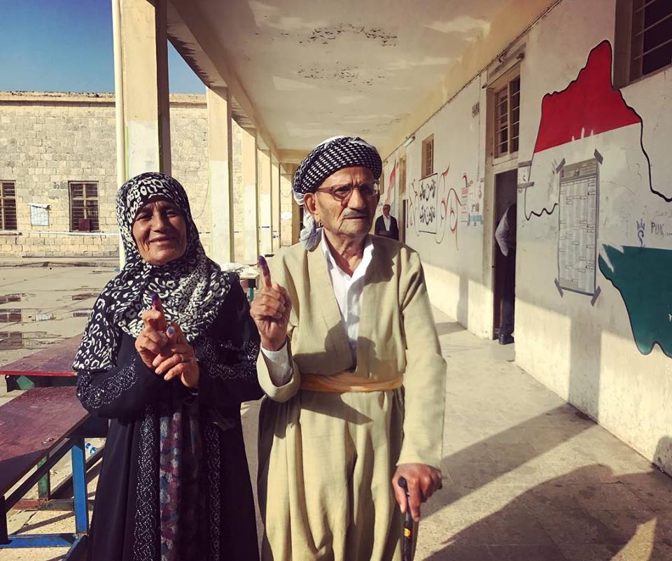  KIRKUK | This couple came first thing in the morning to vote in this Kurdish neighborhood of Kirkuk. "It's important for Kurds right now in Kirkuk." #iraqelections2018 , May 12, 2018.  