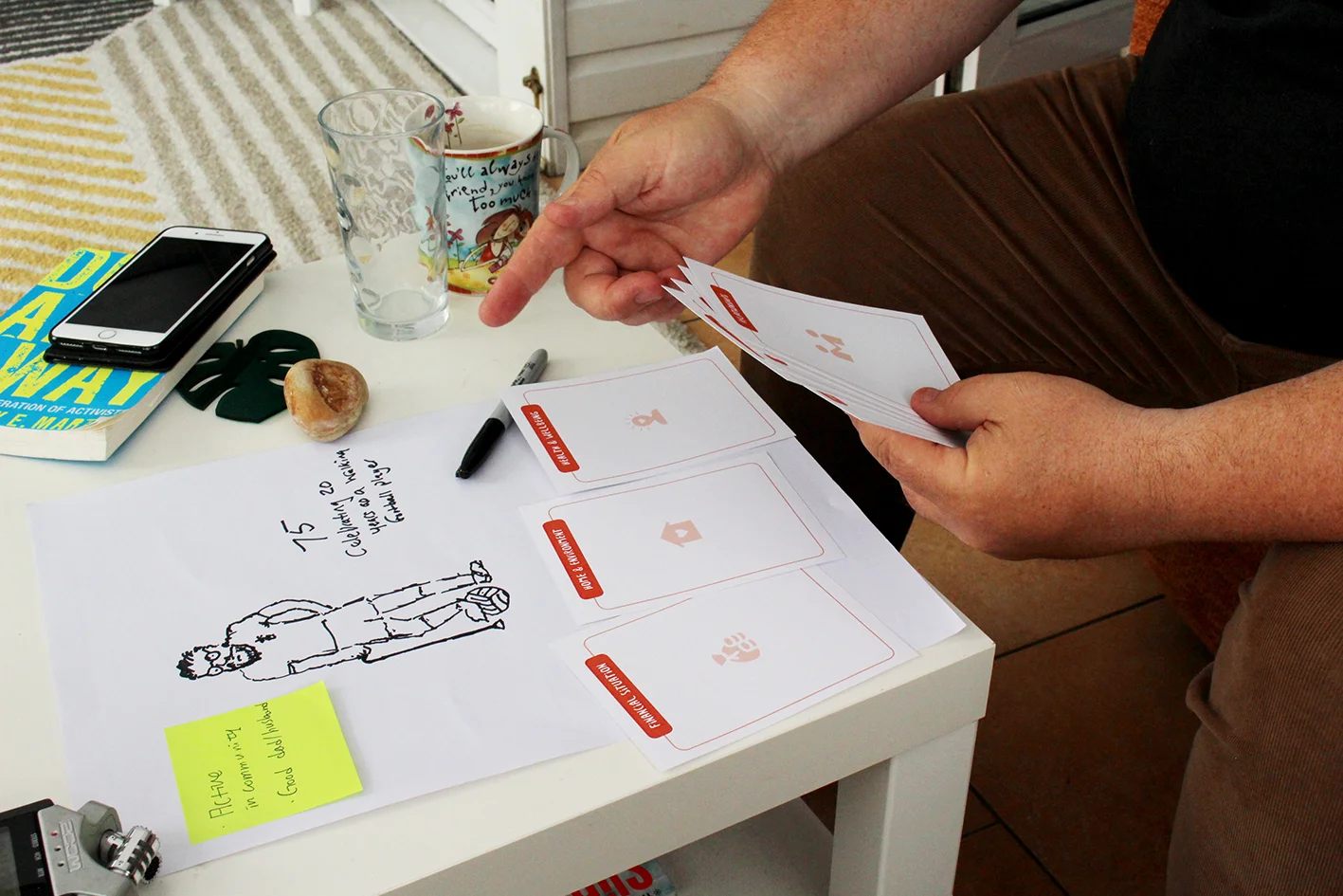 A research participant engaging with a creative activity around ‘ideal support’