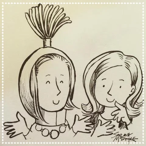 Judi and Sarah at their friendship event - sketch by Sarah McIntyre 