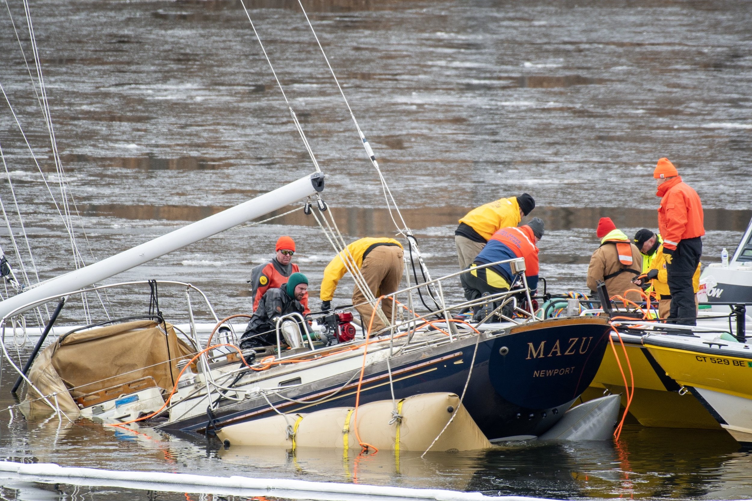 I was lucky enough to have a front row seat for the lifting of the sunken sailboat in Hamburg Cove