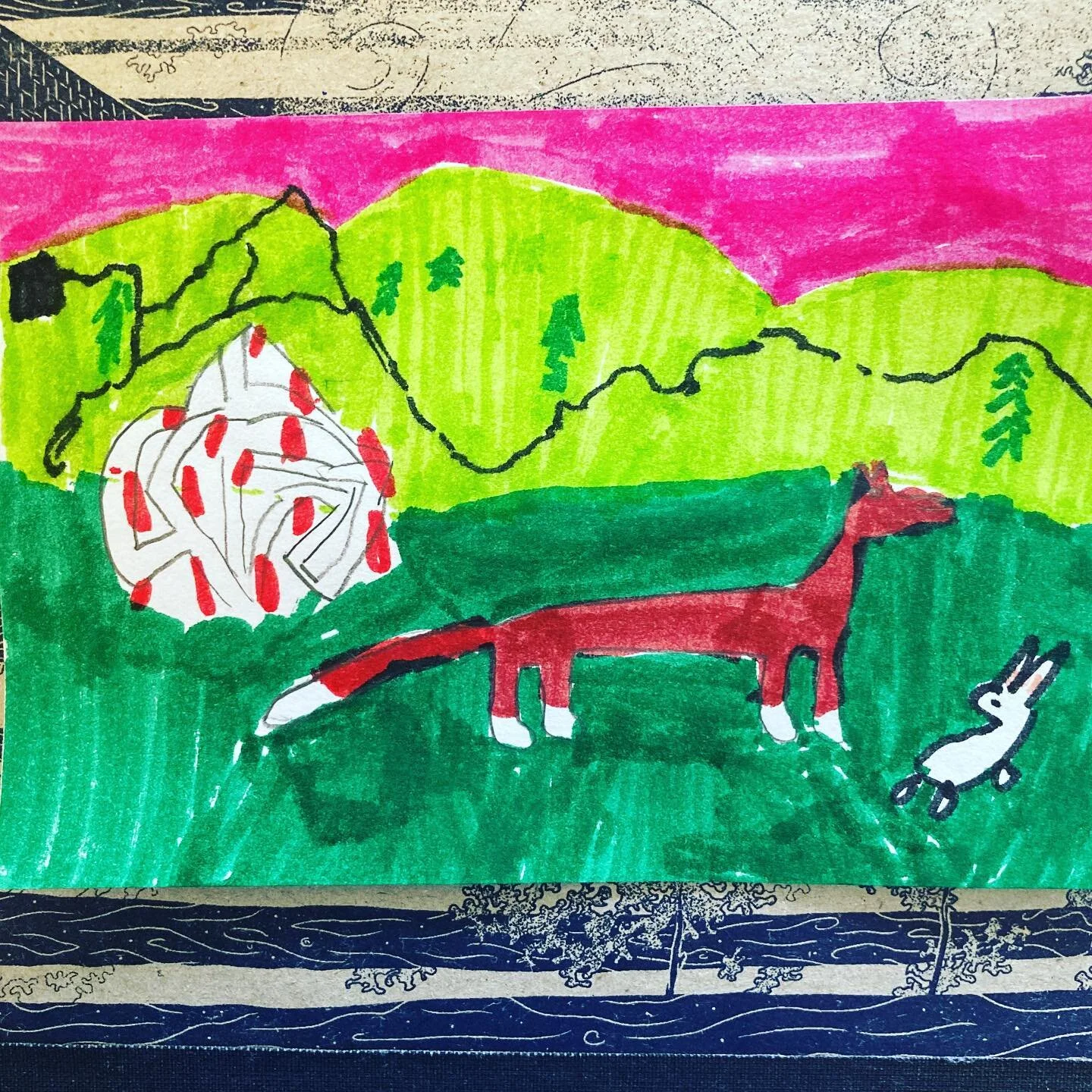 Cascade red fox in a subalpine habitat. Kids please send us your carnivore illustrations!