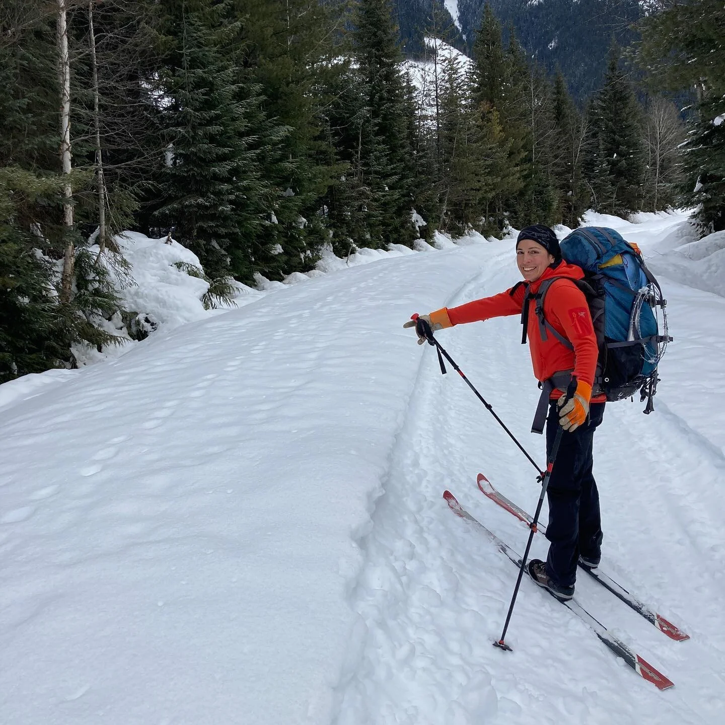 Spent a day in the field with the indomitable Mirjam Barrueto @wolverine_watch Skied through some gorgeous Selkirk valleys, encountered wolverine tracks on several occasions, and endlessly chatted about all things wolverine. A really fantastic day an
