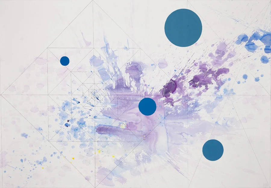 Jesse Bransford, Cardinal Points , 2011, 70x48", Acrylic, ink, watercolor and graphite on paper.