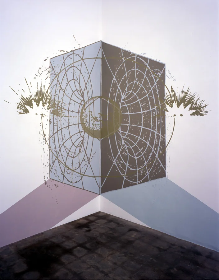 This and below: Jesse Bransford, Einstein-Rosen Bridge, 2002, Dimensions Variable, Latex and graphite on wall. Installation at Richard Telles Fine Art (Destroyed).