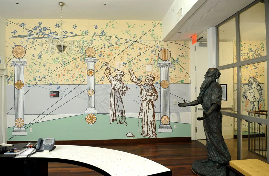 This and below: Jesse Bransford, Three Pillars , 2009, Dimensions variable, Acrylic, graphite and varnish on wall, site specific installation at the Straus Institute for the Advanced Study of Law & Justice.