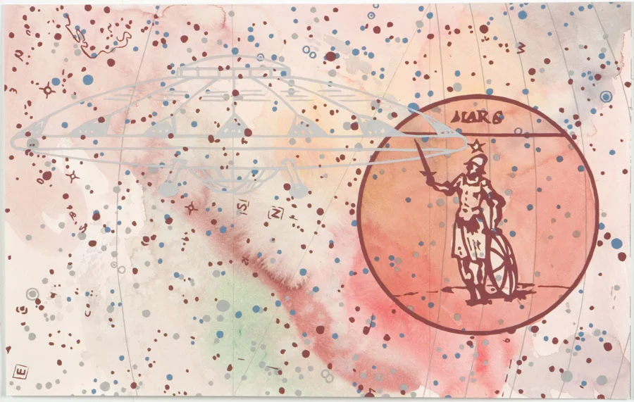 Jesse Bransford, Right Hand Manifest , 2006, 23.5x15", acrylic, watercolor, graphite on paper.