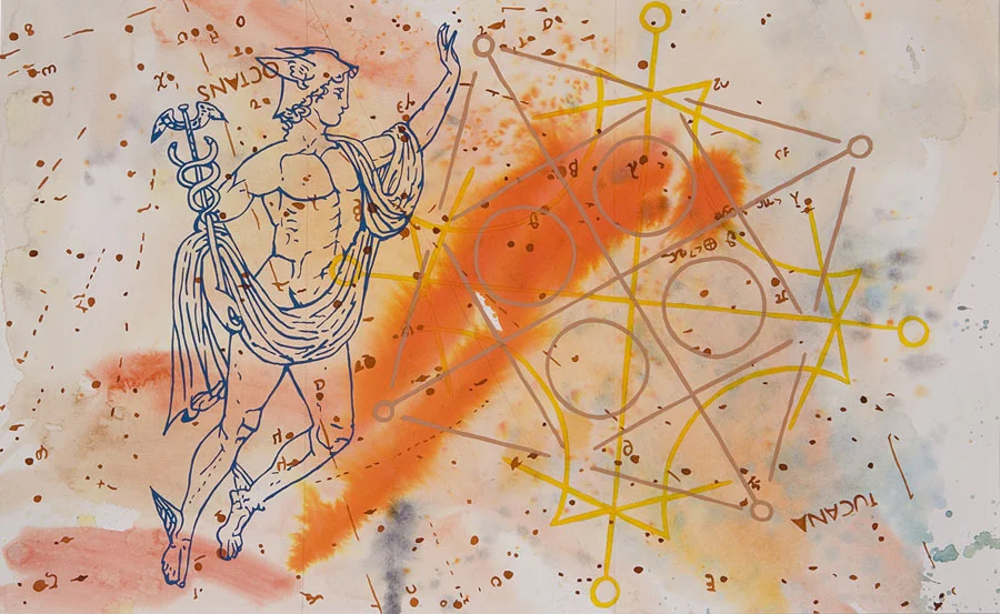 Jesse Bransford, Mercurius for Sol , 2007, 23.5x15”, Acrylic, watercolor and graphite on paper.
