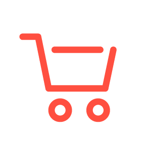 Red shopping cart icon on a black background