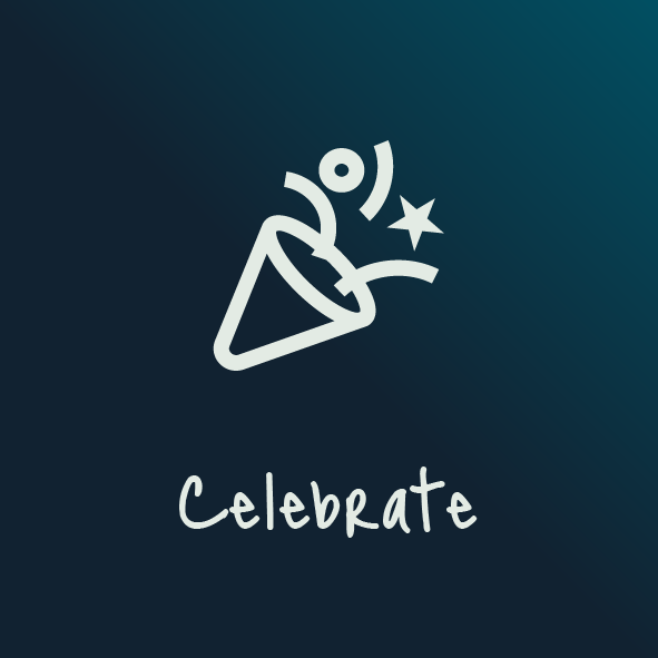 Celebration icon with party popper and star, and the word 'Celebrate' written below.
