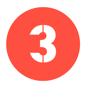 Red circular background with a white number three in the center.
