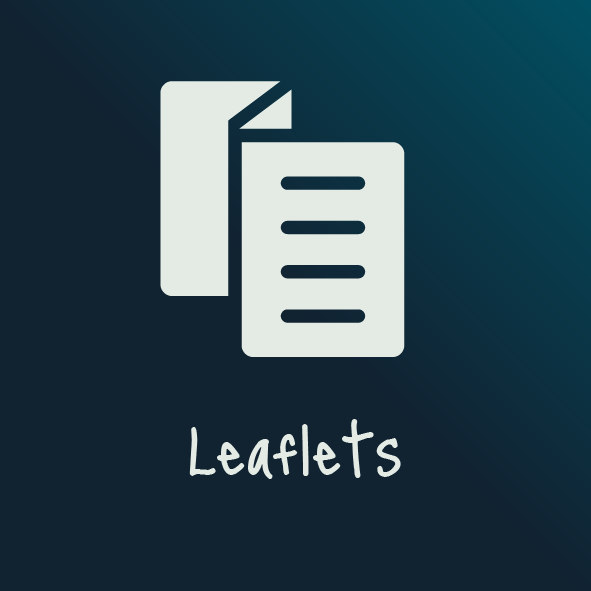 Icon of two sheets of paper or leaflets with the word 'Leaflets' written below.