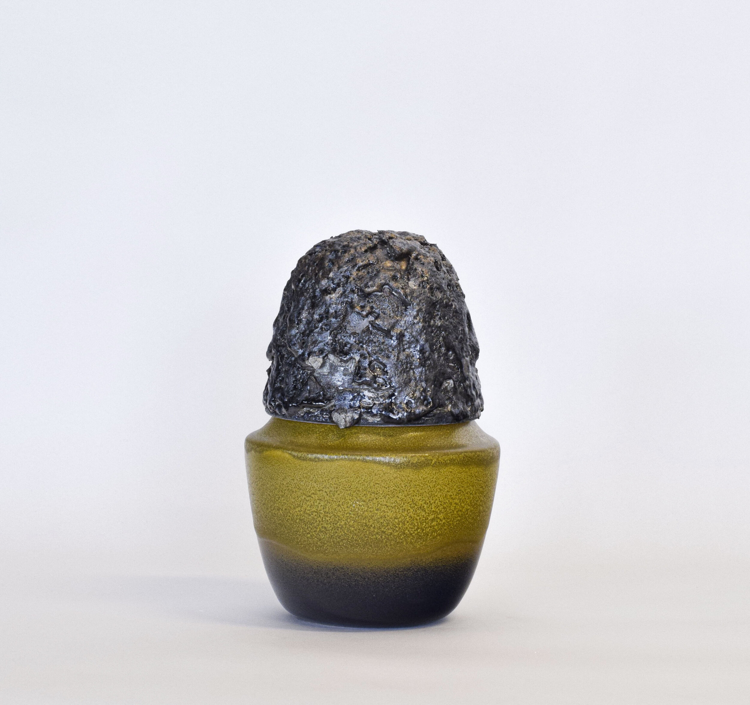  Urn (sliver-gold-blue)  stoneware, glaze  12” x 8’ x 8” 