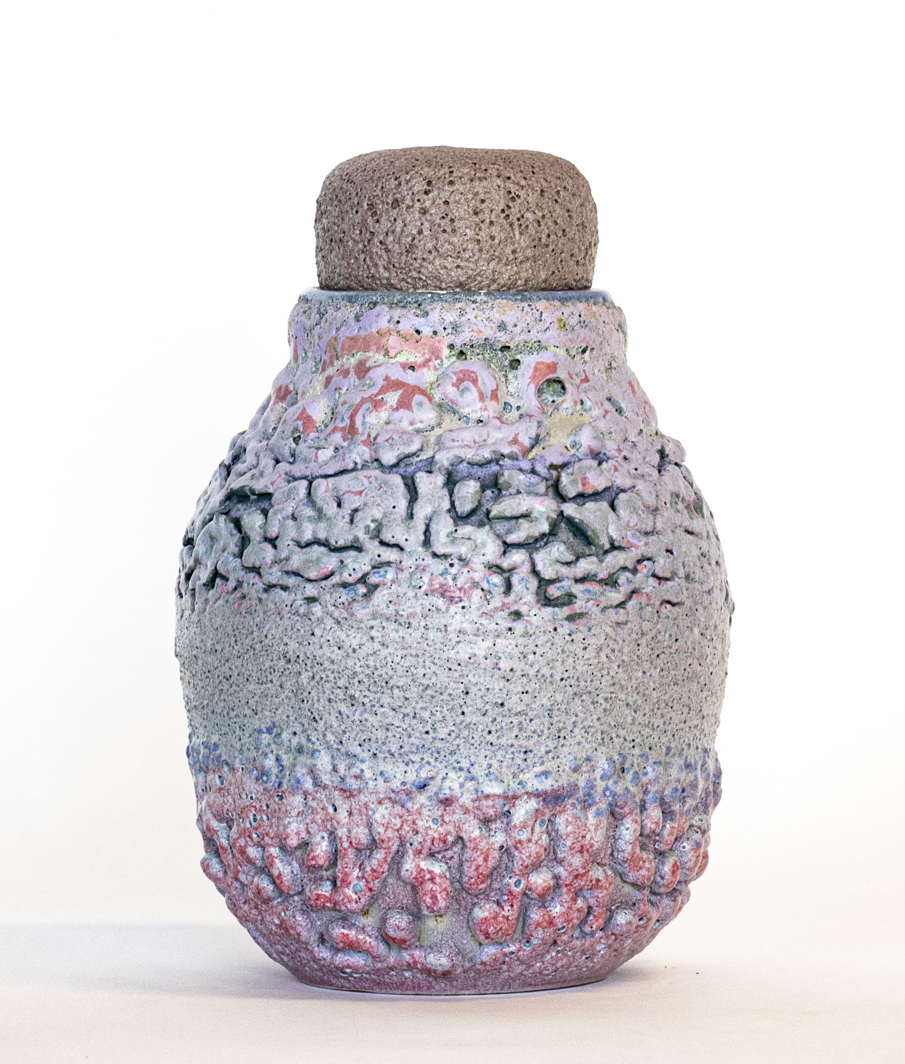 Urn (pink - lavender)  stoneware, glaze 10.5" x 7.5" x 7.5" 