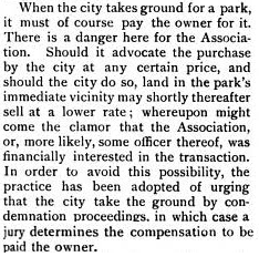  In a separate 1904 journal article, the industrious Crawford outlines CPA’s reasoning for its preferred methods of property acquisition by the city. His “Small Parks in Philadelphia” article took first prize in the Outlook journal’s The Town Beautif