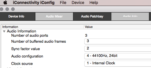 What do those Audio Info settings in iConfig mean?
