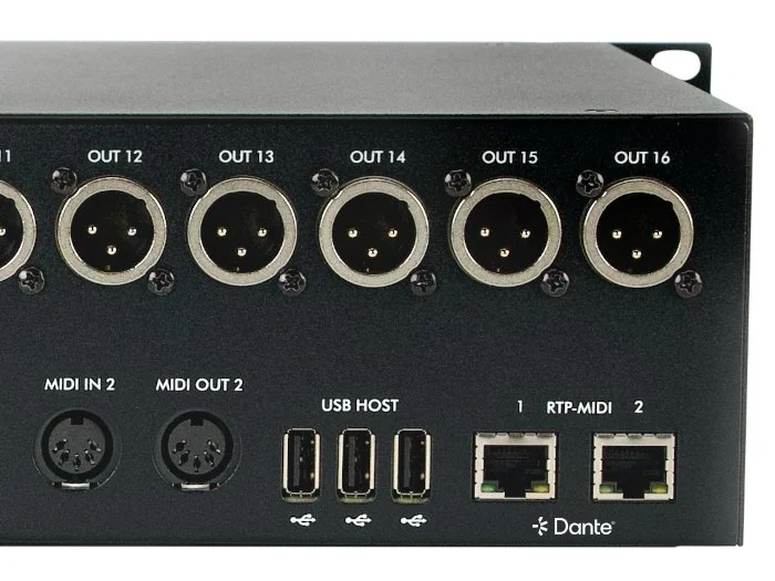  The 2 Ethernet Dante ports also work simultaneously as RTP MIDI ports, 3 more additional USB MIDI Host ports and another pair of MIDI DIN in the rear of the interface 