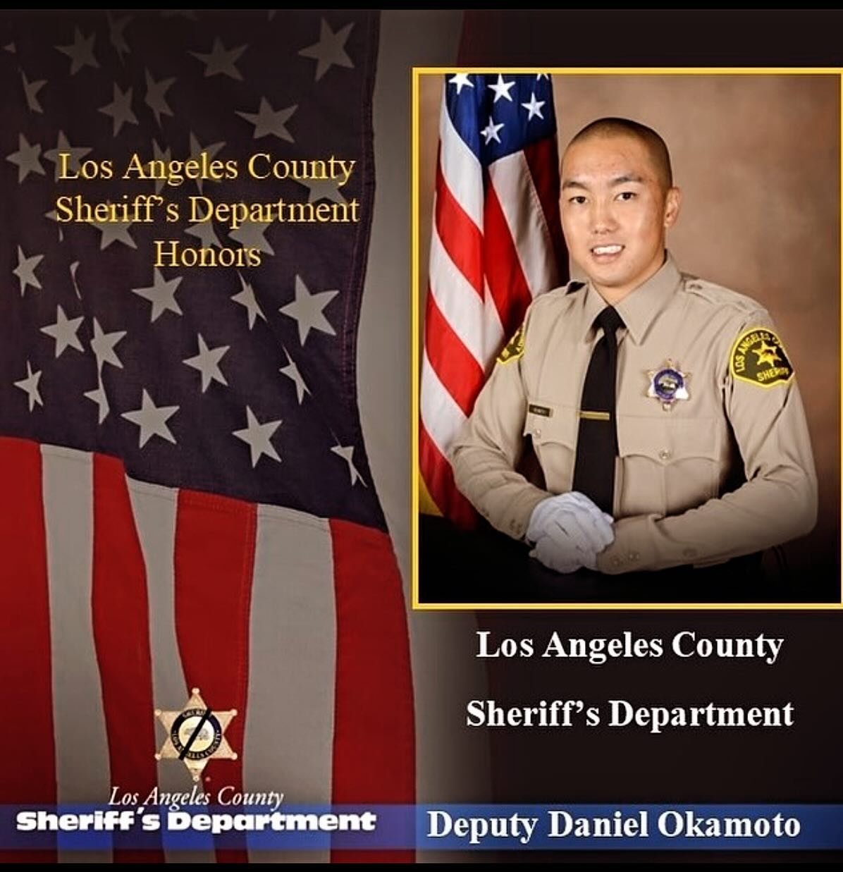 Our hearts are broken after hearing the tragic news that one of our own LASD brothers tragically passed away this morning in an off duty traffic accident . 
 
Deputy Daniel Okamoto joined our LASD family in 2017. Deputy Okamoto worked Lomita Patrol S