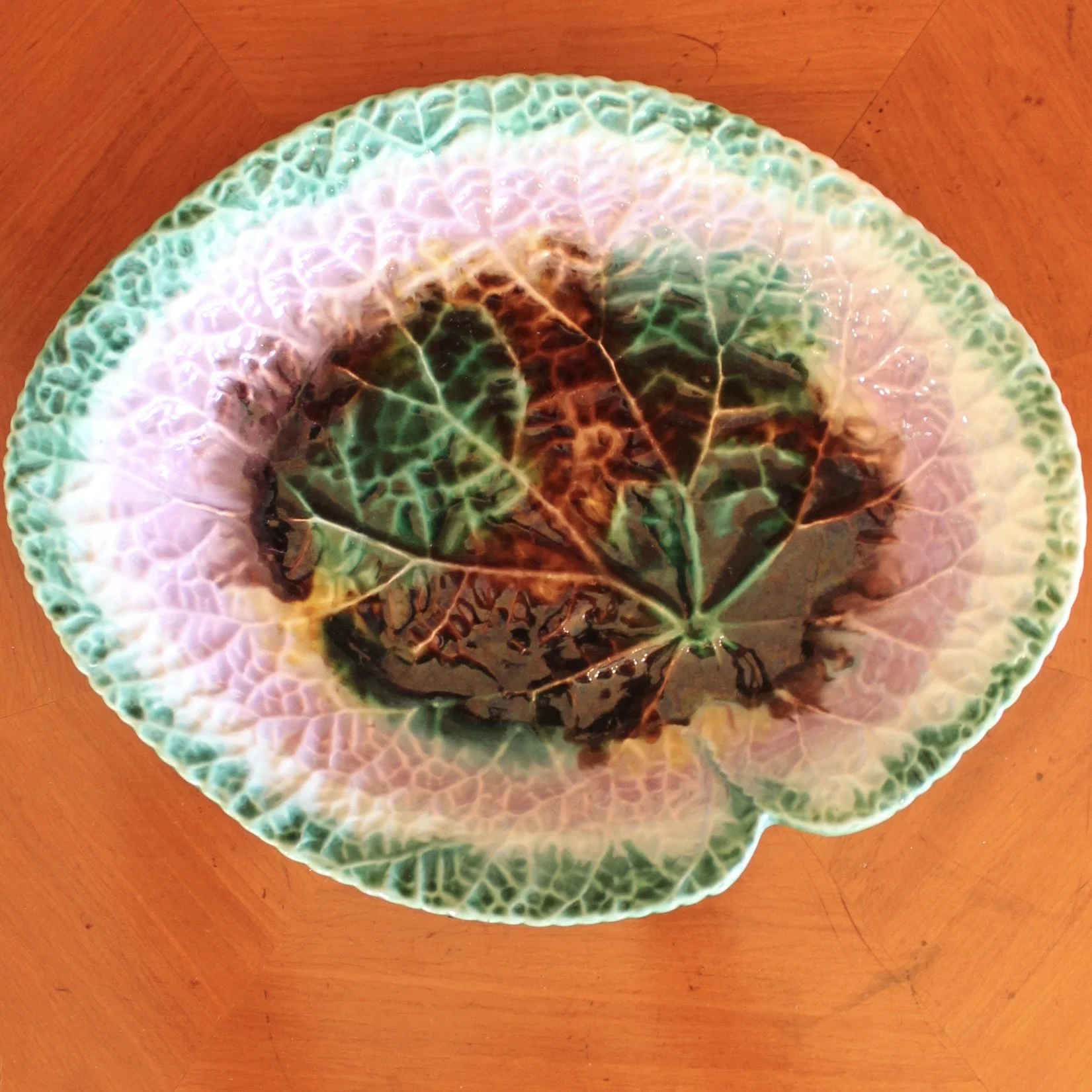 Large Antique Begonia Leaf Majolica Dish