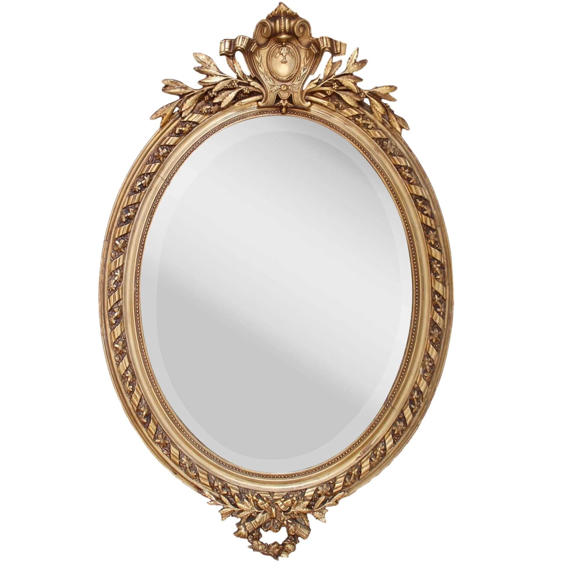 Large French Belle Époque Era Gilded Oval Mirror