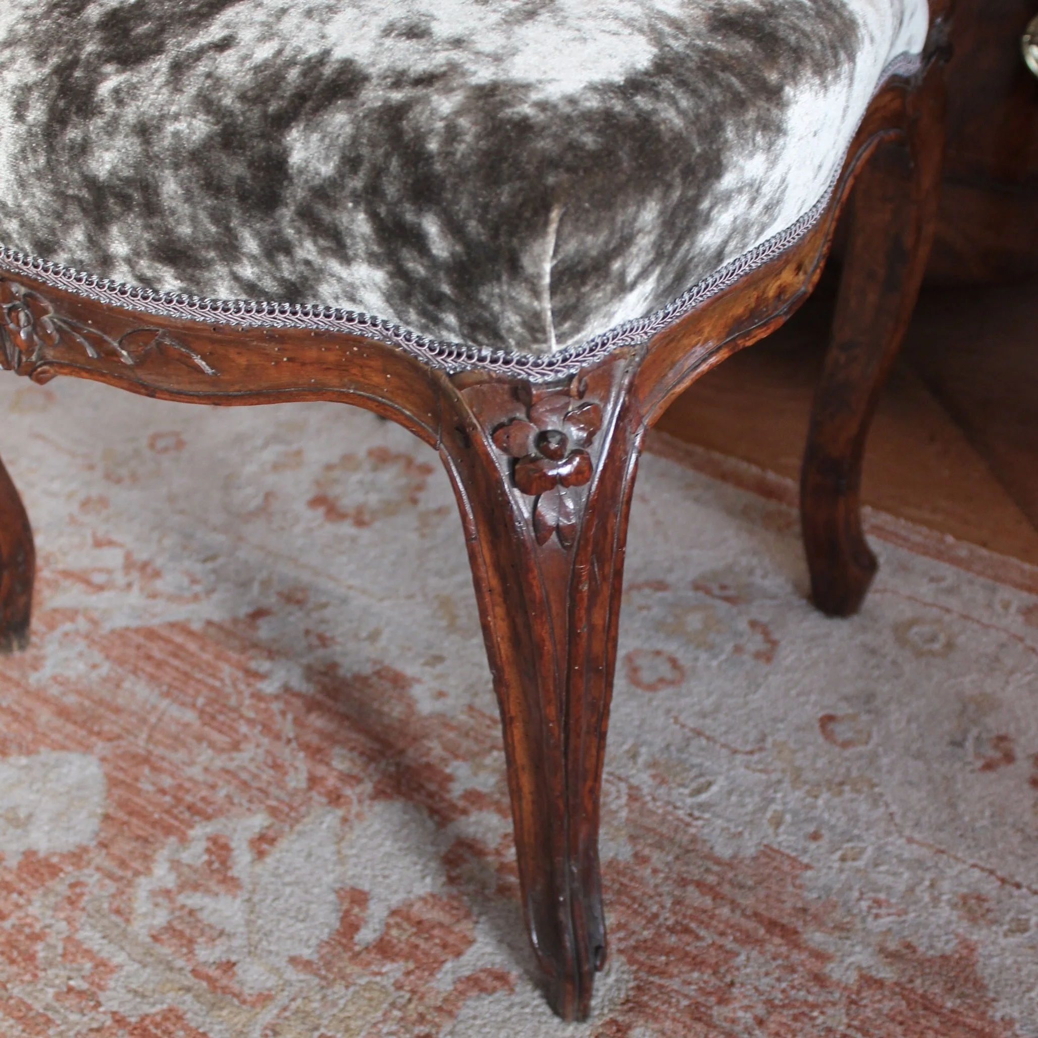 Louis XV Period Slipper Chair, Grey Velvet