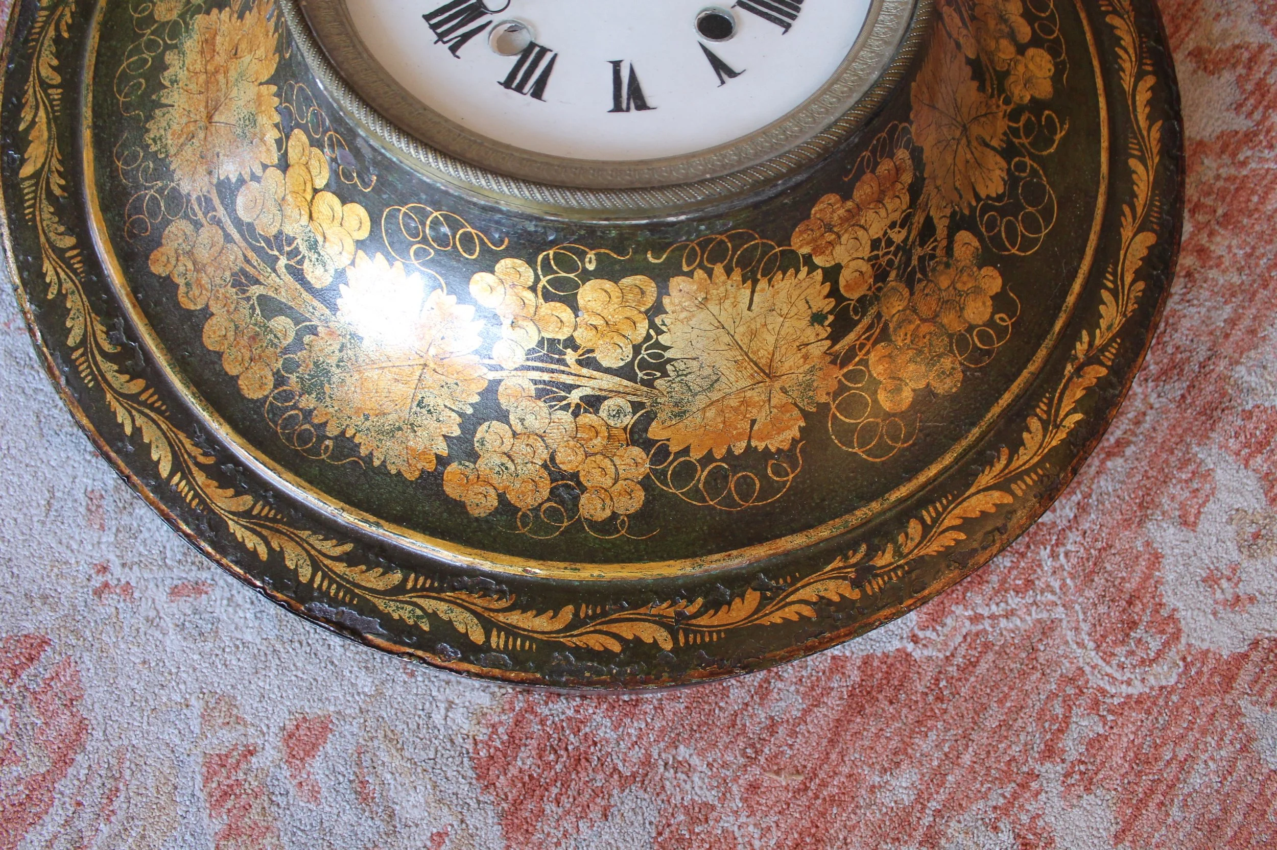 Large French Charles X Painted and Gilded Tôle Clock