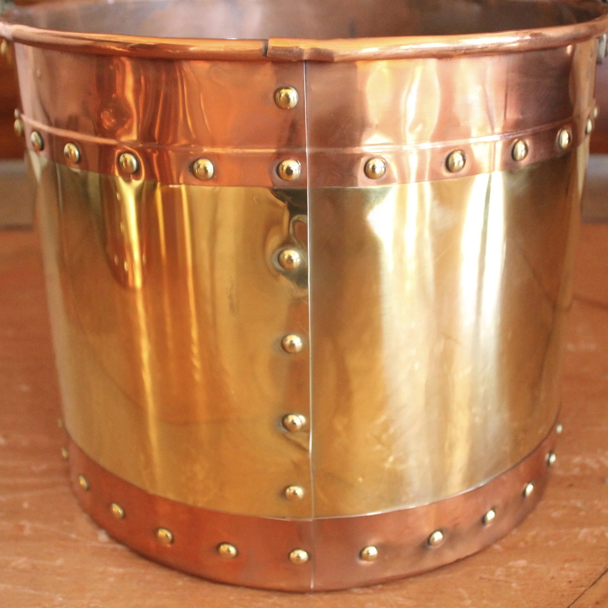 Large Copper and Brass Studded Kindling Bucket