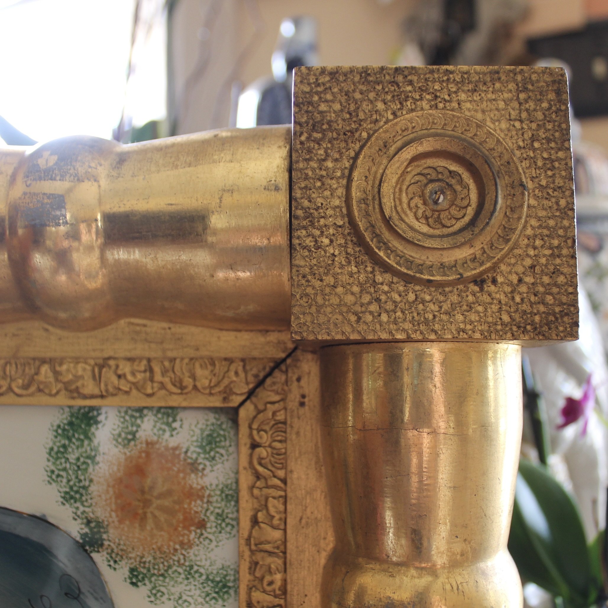 American Sheraton Gilt Mirror with Reverse Painted Glass