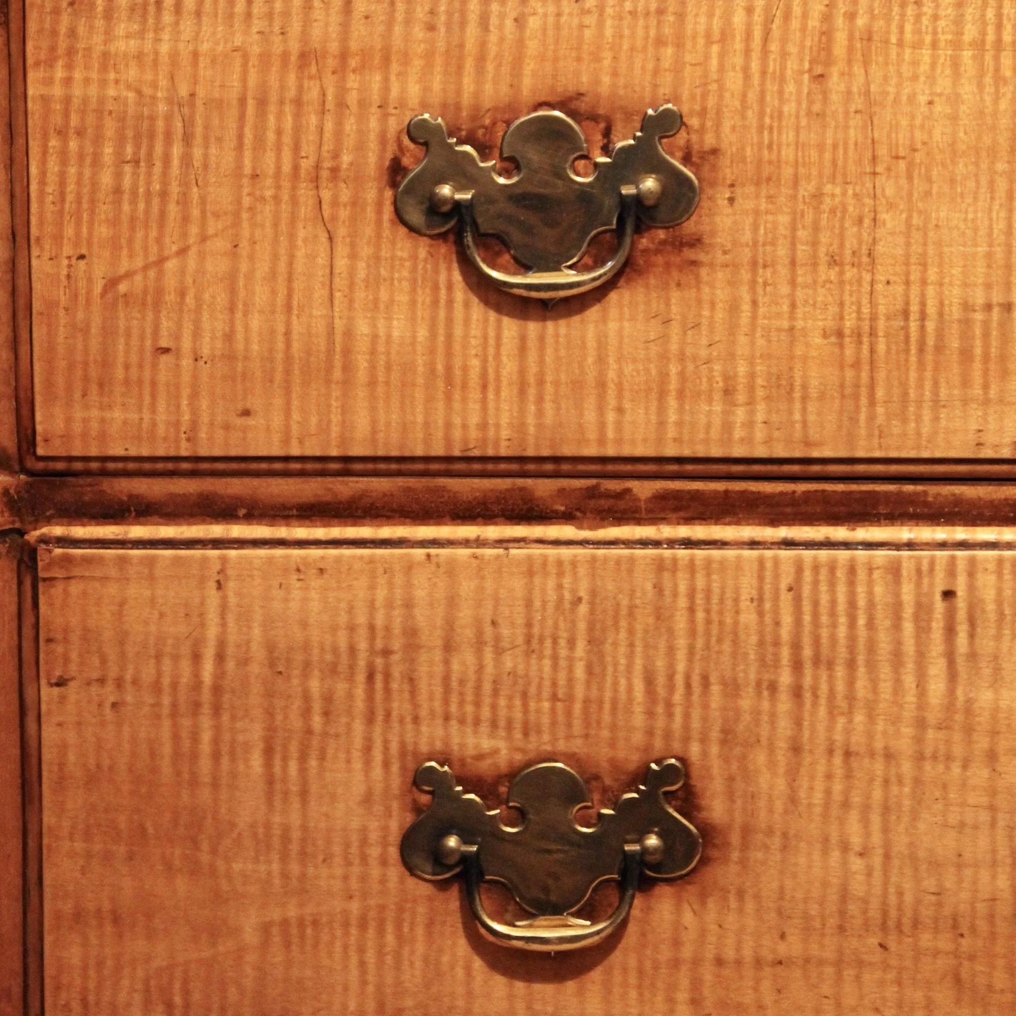 Pair Tall New England Tiger Maple Chippendale Chests of Drawers