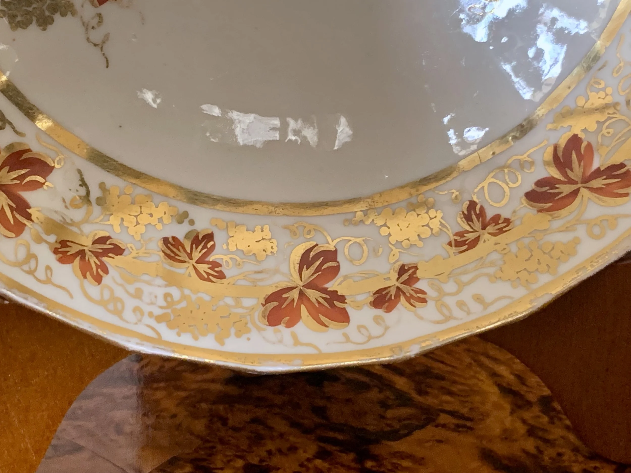 Pair English Derby orange gilt Grape Vine Porcelain Plates