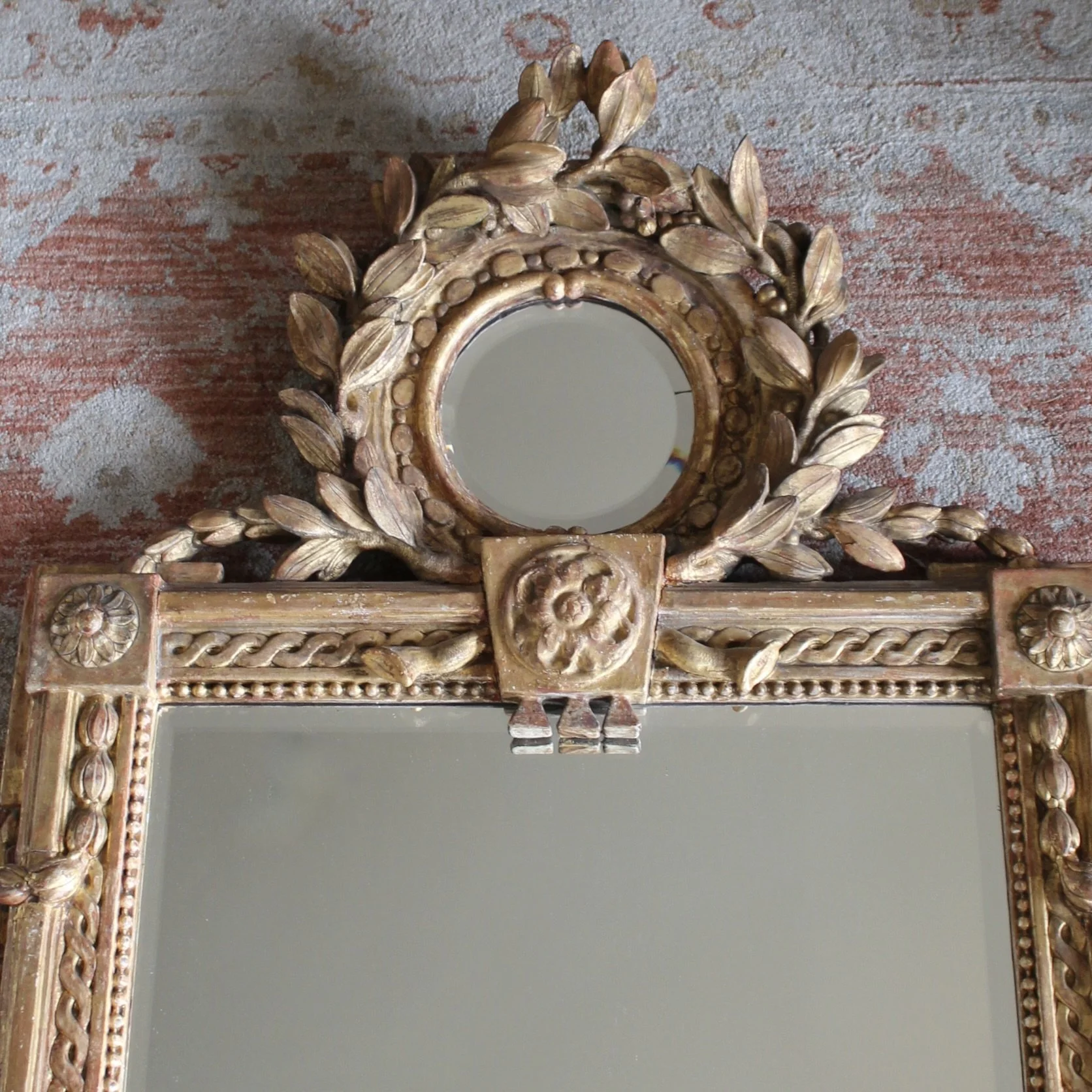 Italian Giltwood Neoclassical Mirror with Laurel Crest