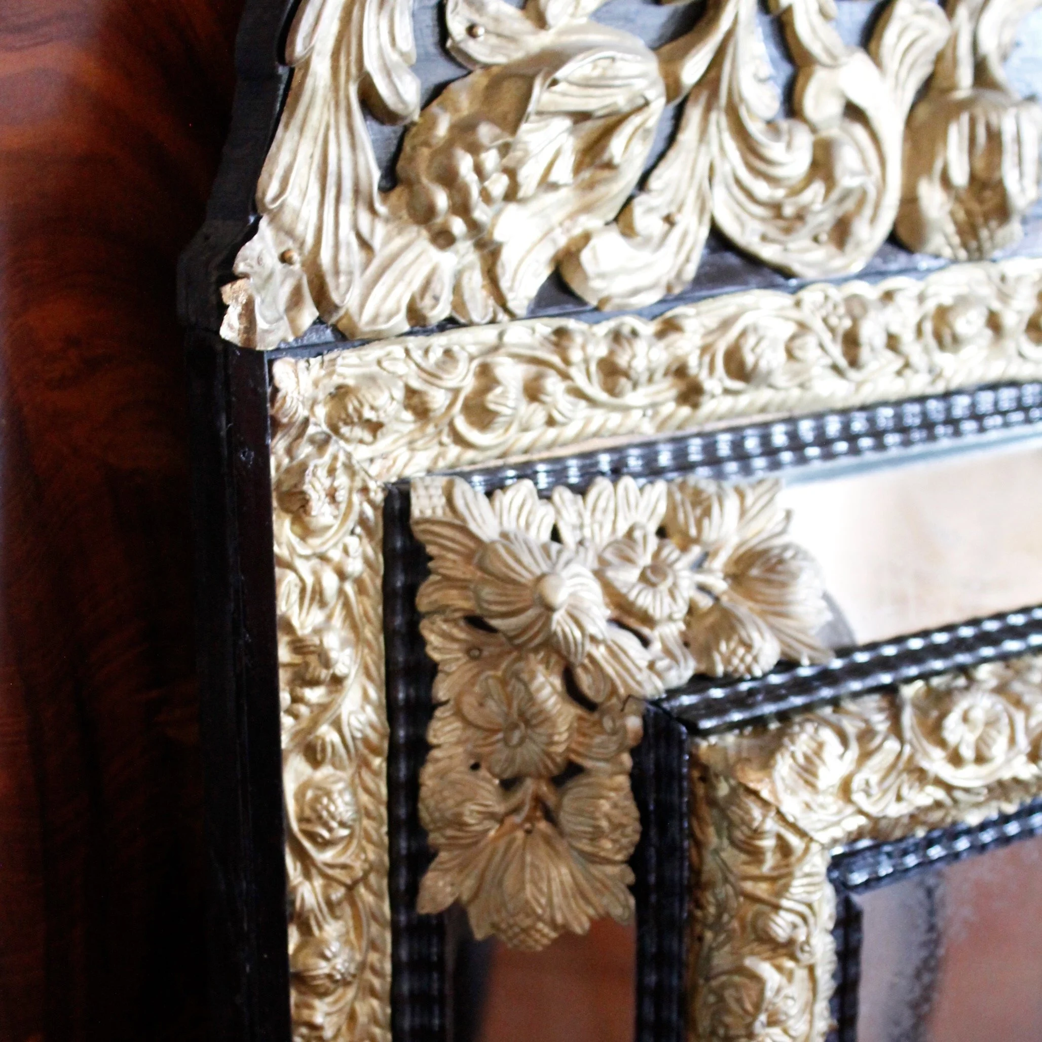 Dutch-Baroque-Style-Cushion-Mirror-With-Gilt-Brass-Repoussé -Mounts (9)