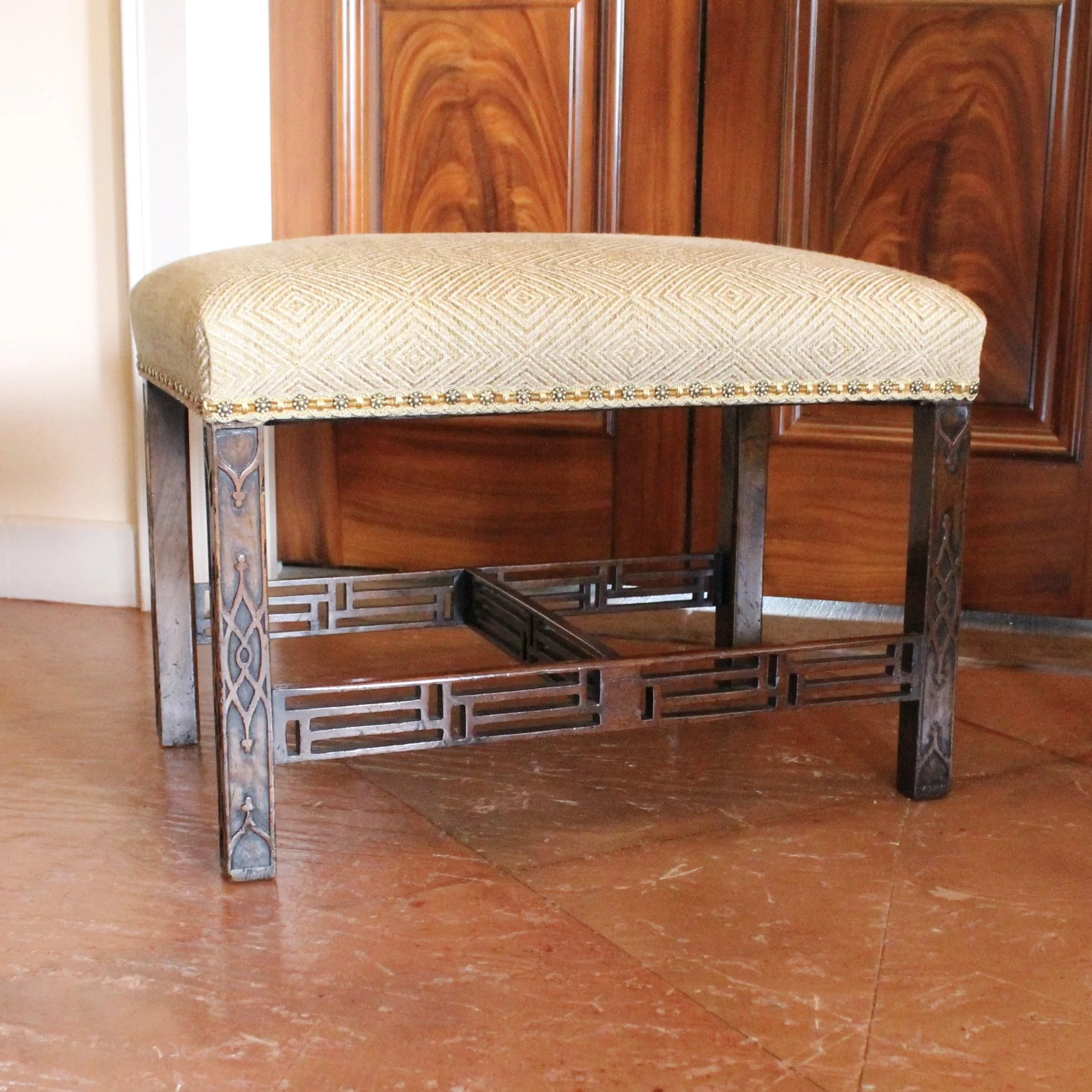 Pair of Georgian Period Chinese Chippendale Fretwork Benches