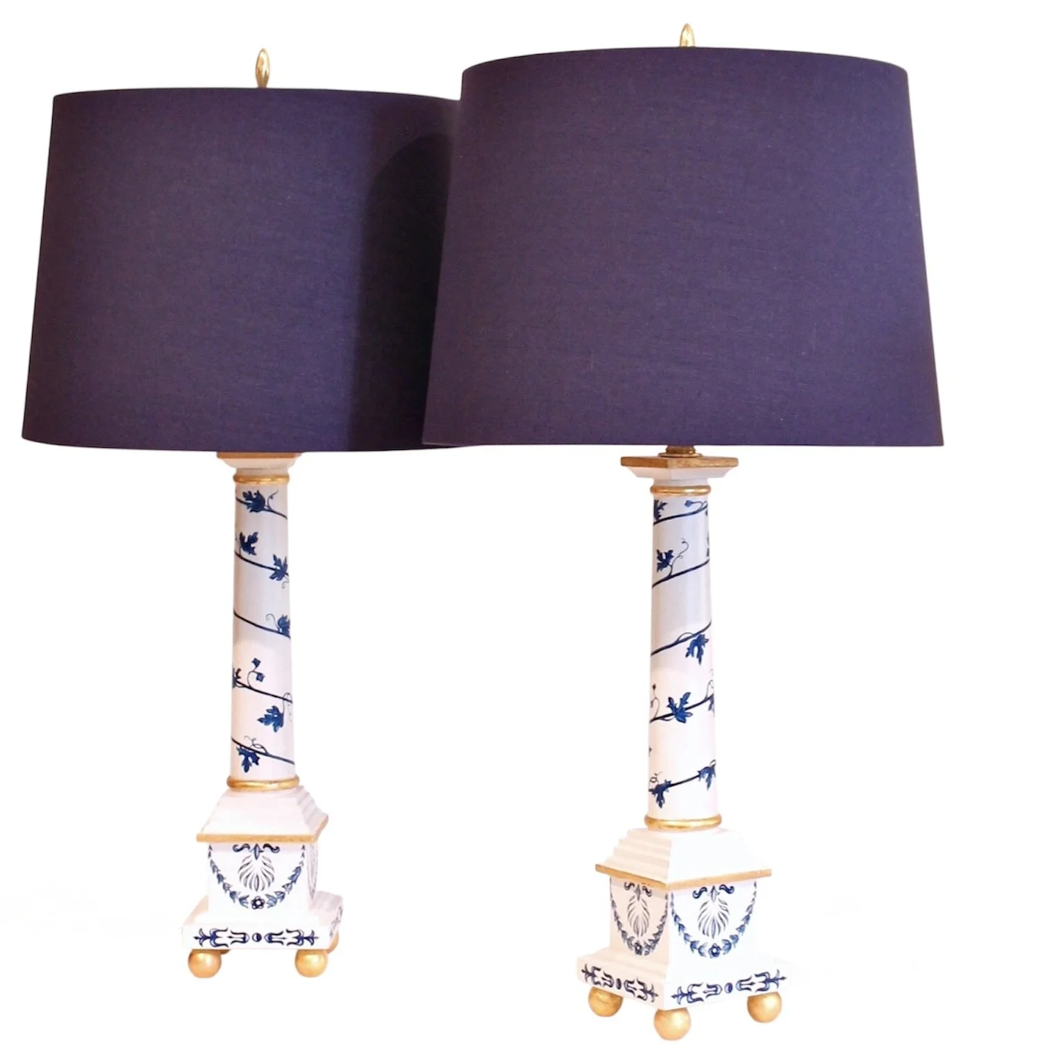 Pair Neoclassical Painted Gilt Lamps
