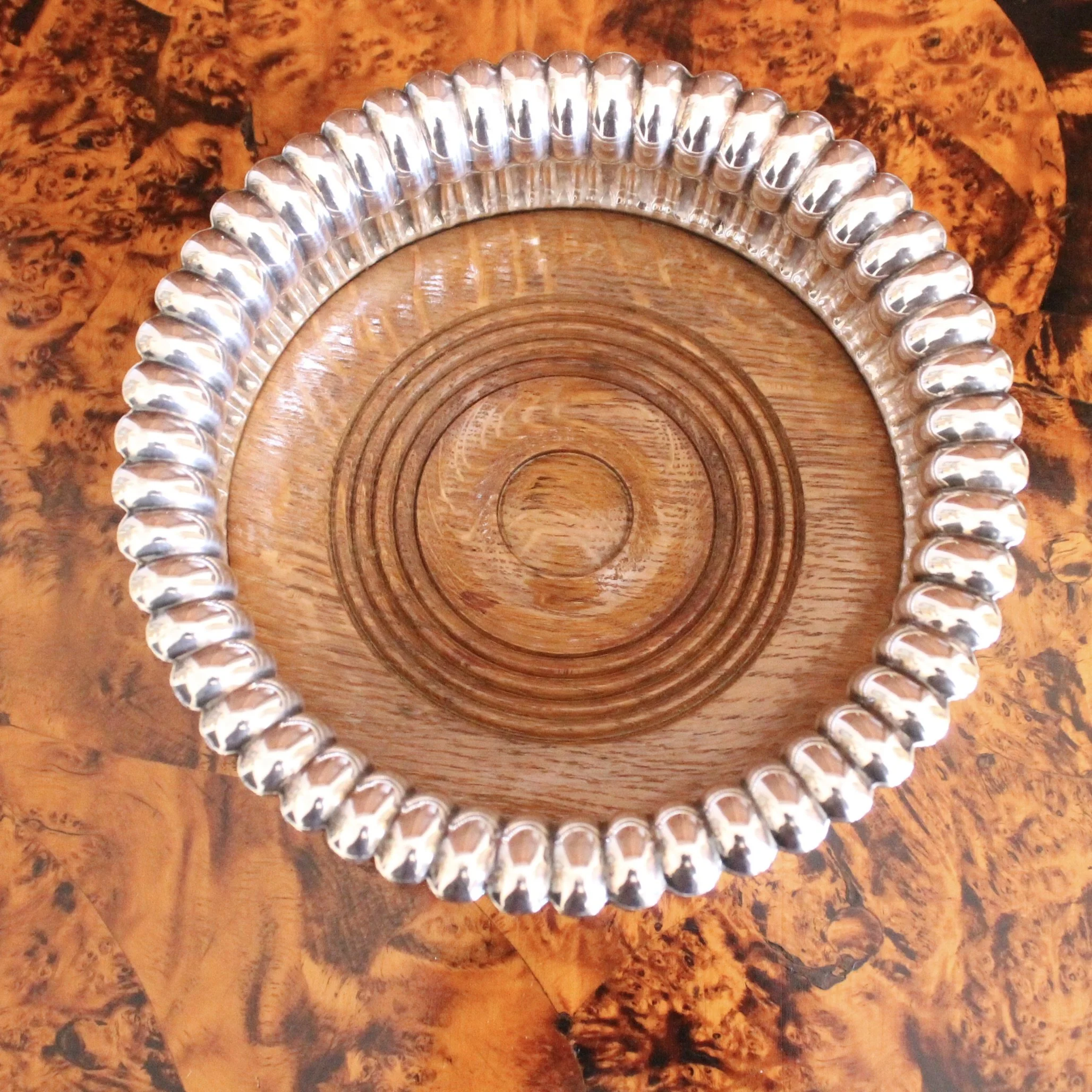 English Silver Plate Lotus Flower Wine Bottle Coasters, pair