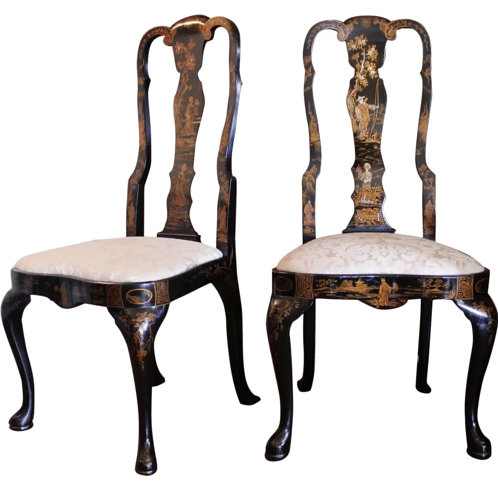 Pair of George I Style Black and Gilt Japanned Side Chairs