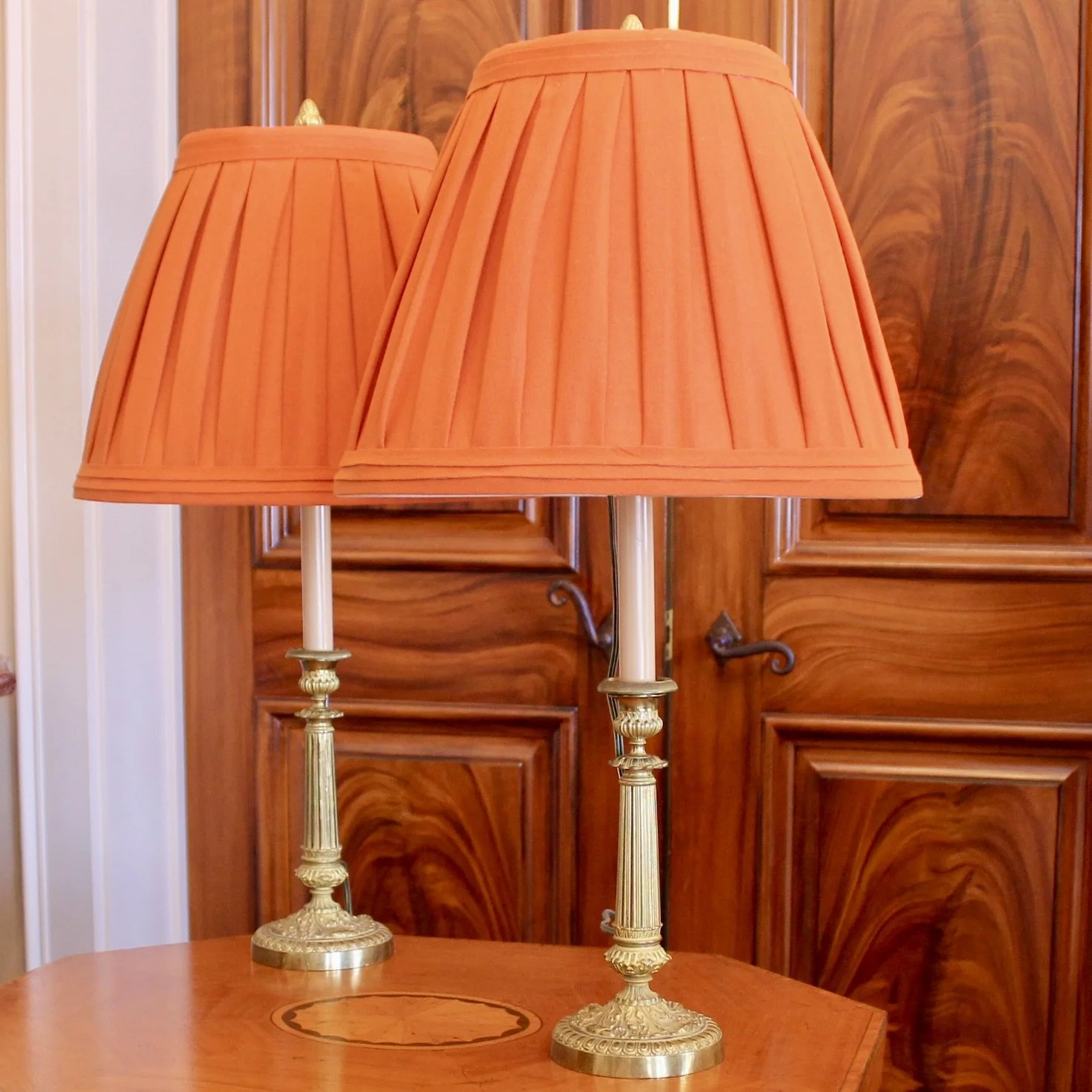 French Gilt Bronze Charles X / Empire Candlestick Lamps- pair