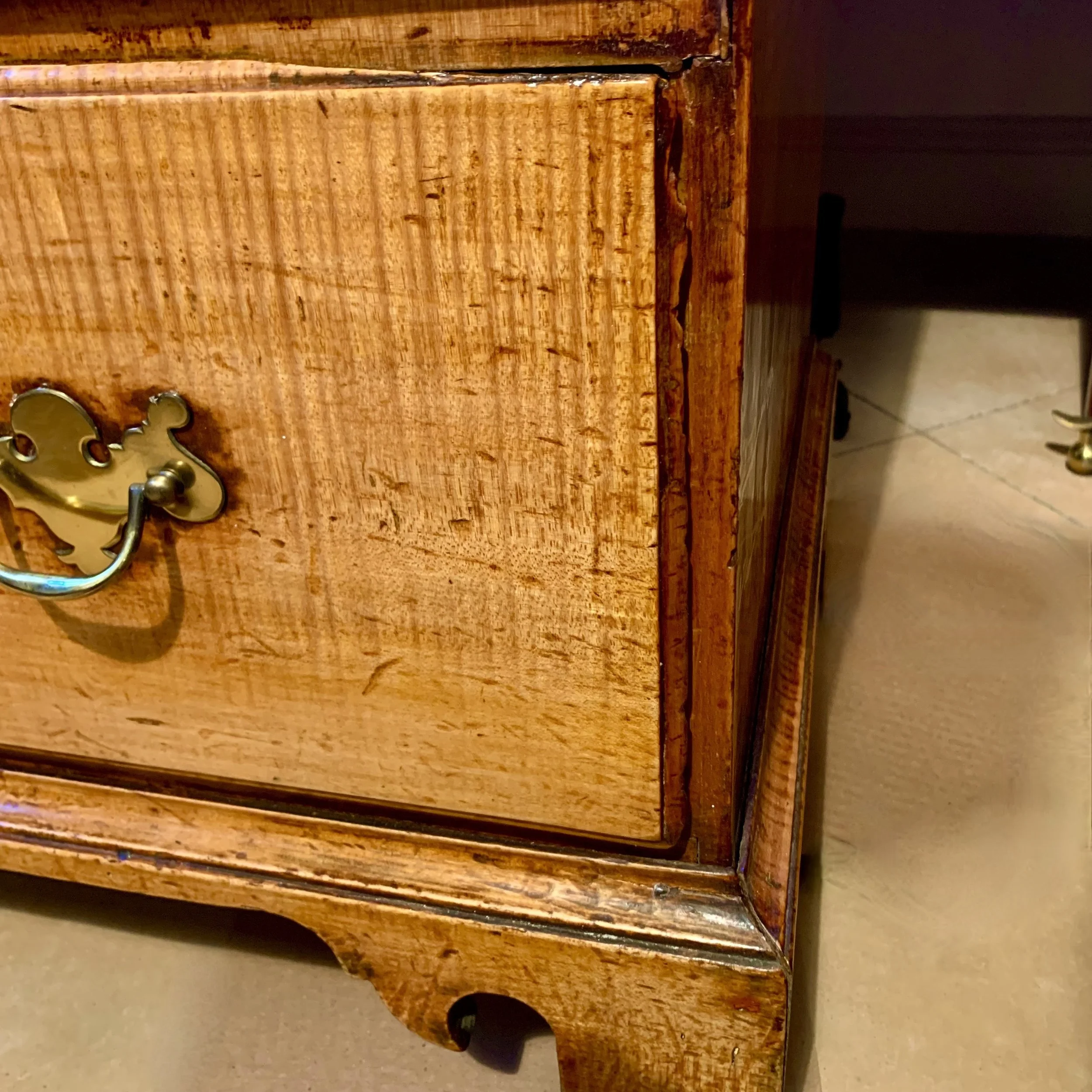Pair Tall New England Tiger Maple Chippendale Chests of Drawers