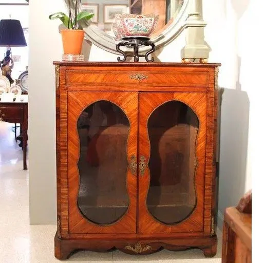 antique-French-tulipwood-marquetry-French-glass-front-cabinet (1)