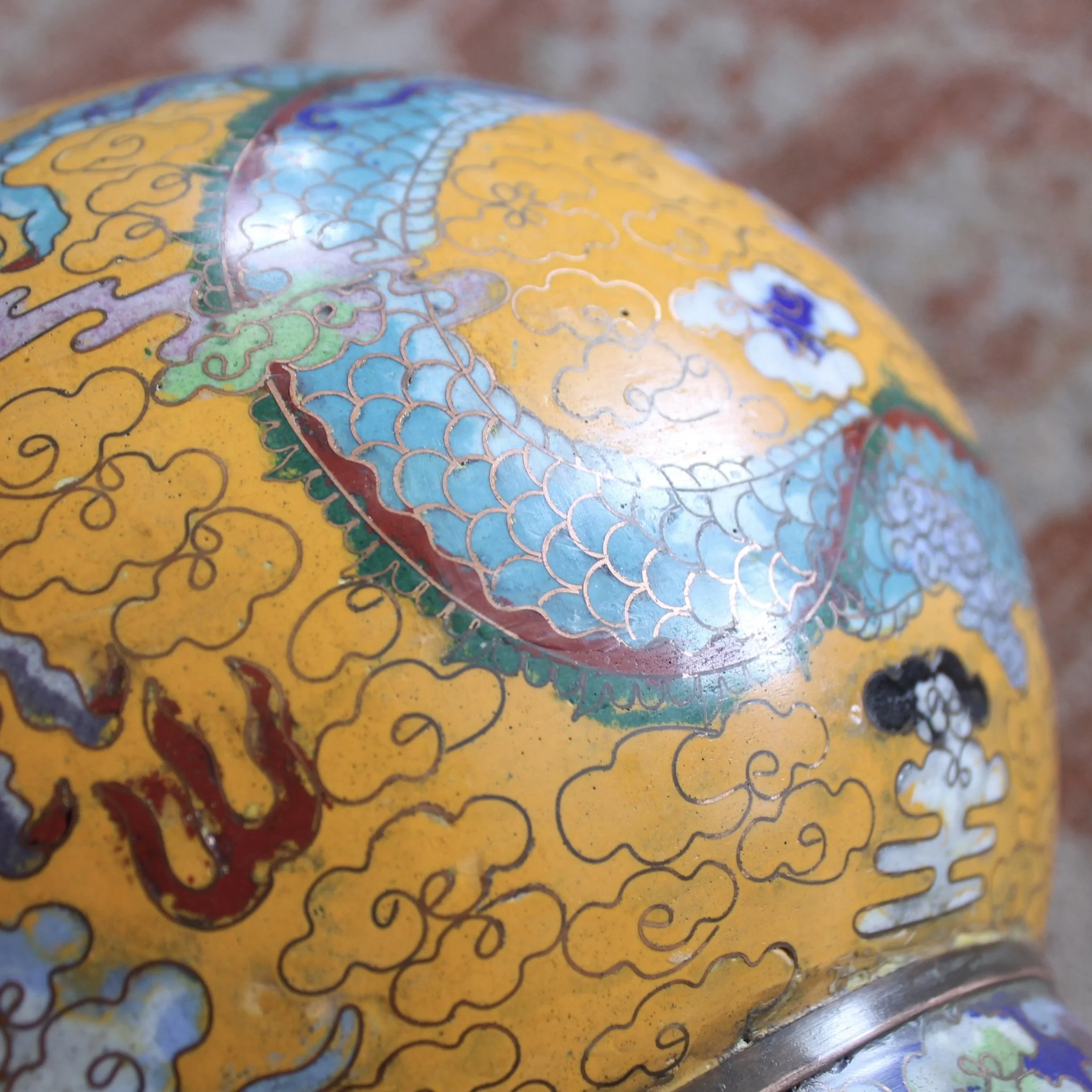 Pair of Yellow Chinese Cloisonné on Copper Double Gourd Vases