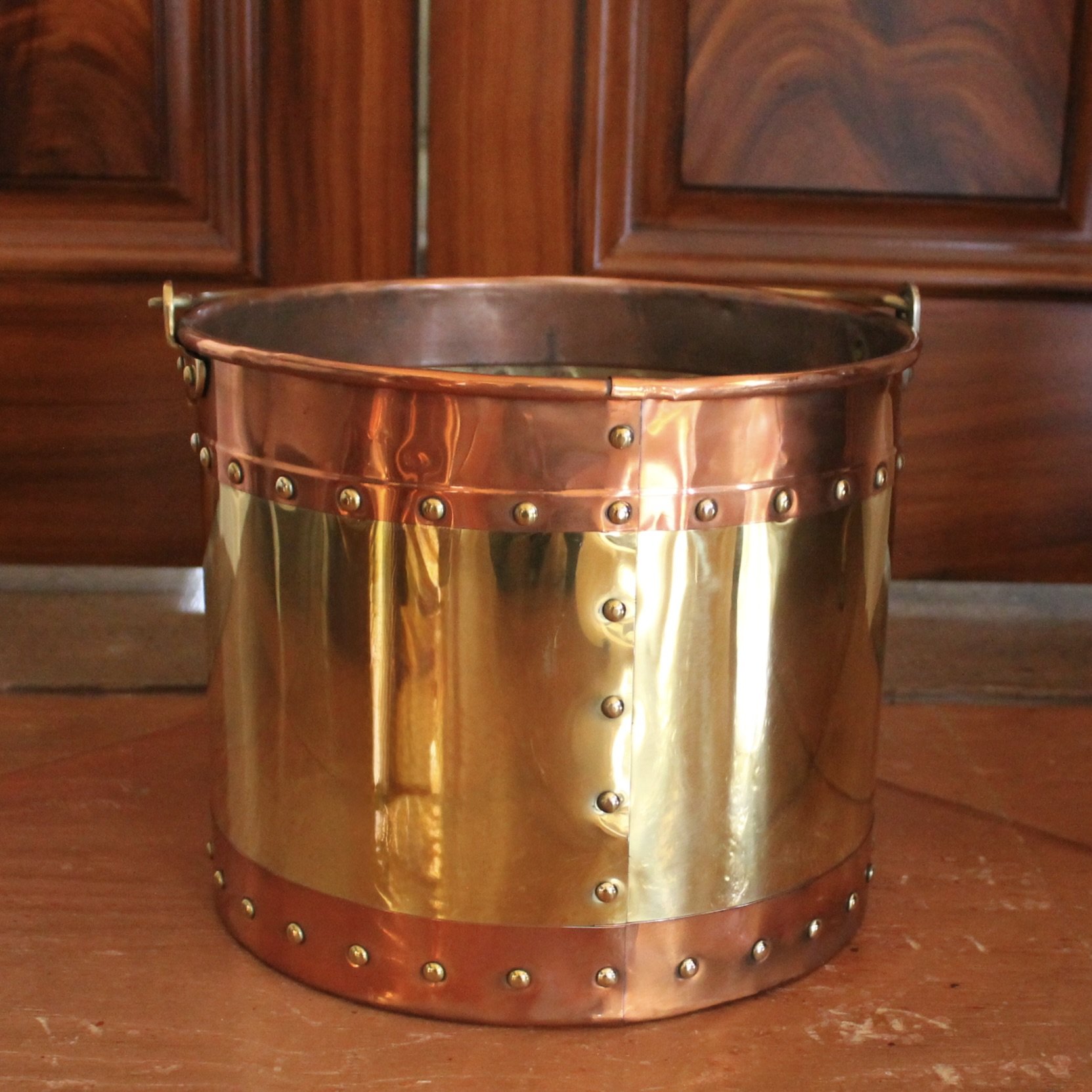 Large Copper and Brass Studded Kindling Bucket
