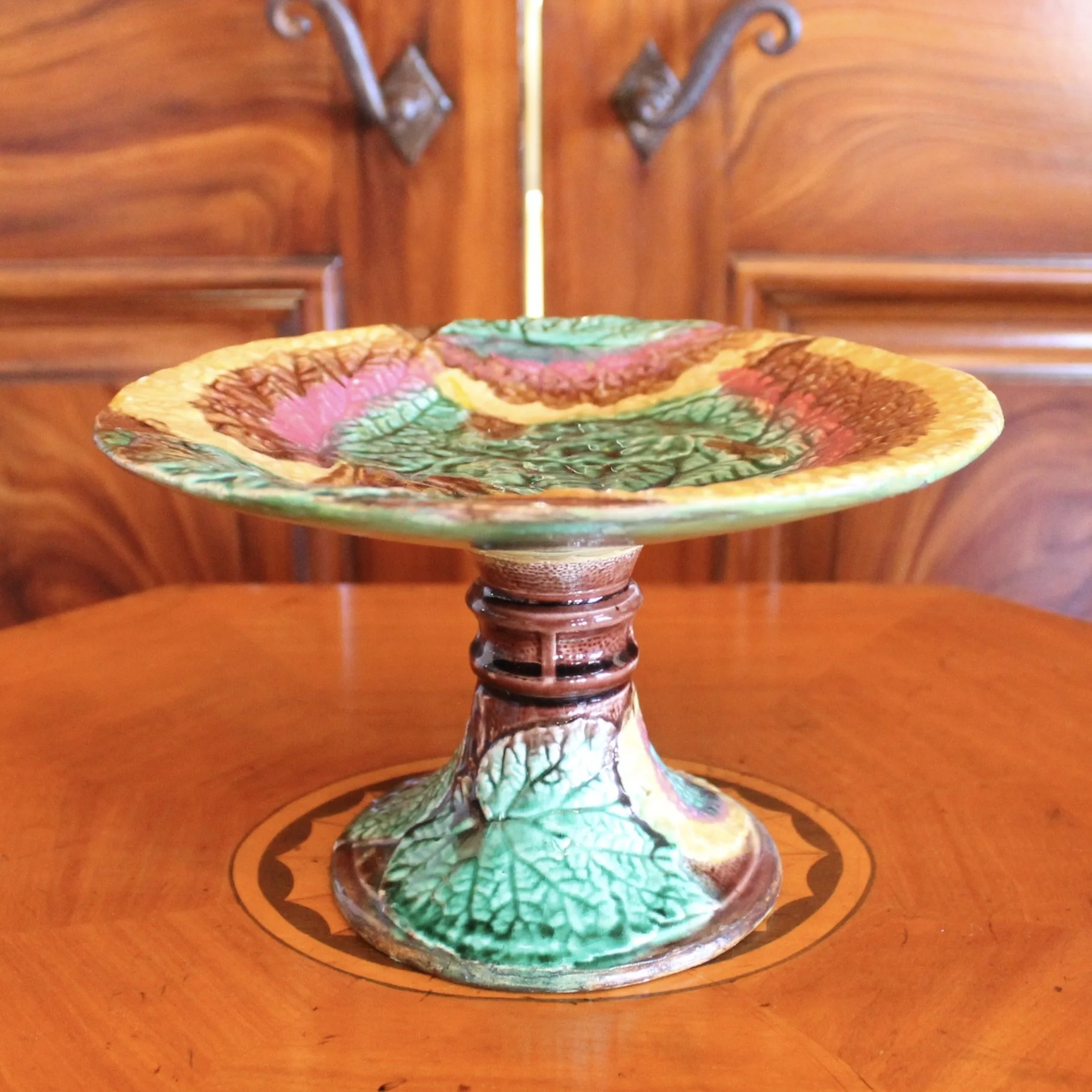 English Begonia Leaf Majolica - Compote and Dish